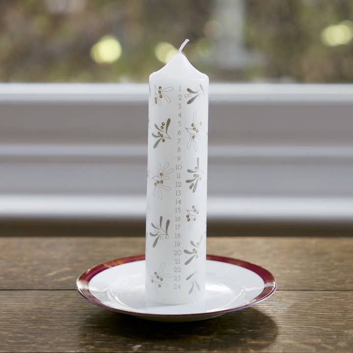 Mistletoe Christmas Advent Pillar Candle