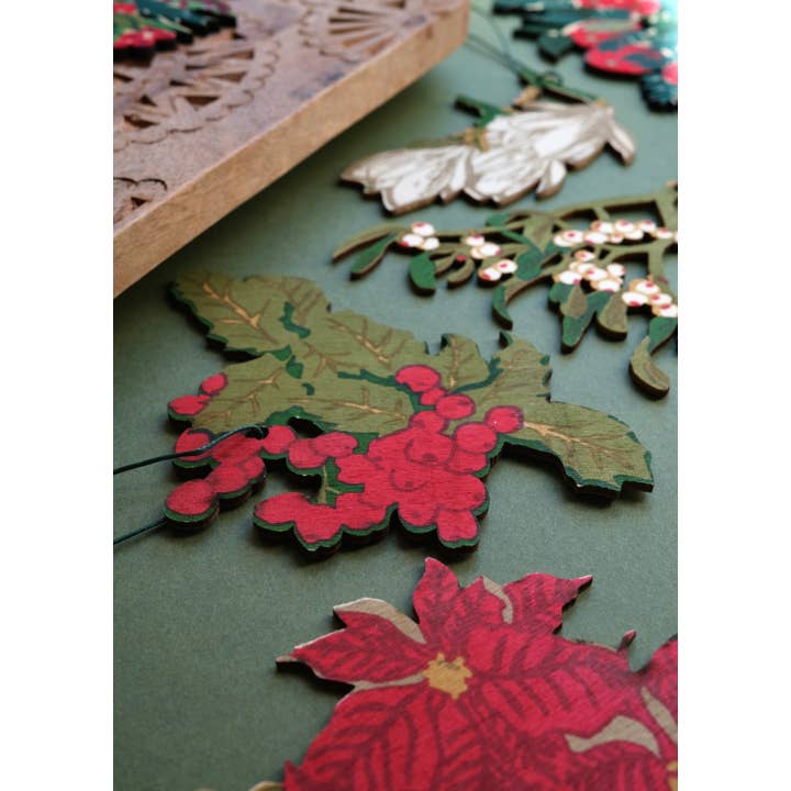 Festive Foliage Wooden Baubles