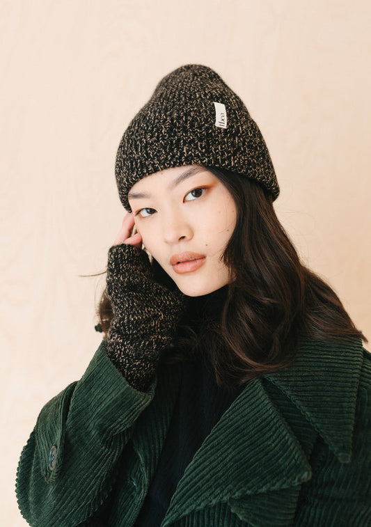 Cashmere & Merino Beanie - Black Fleck