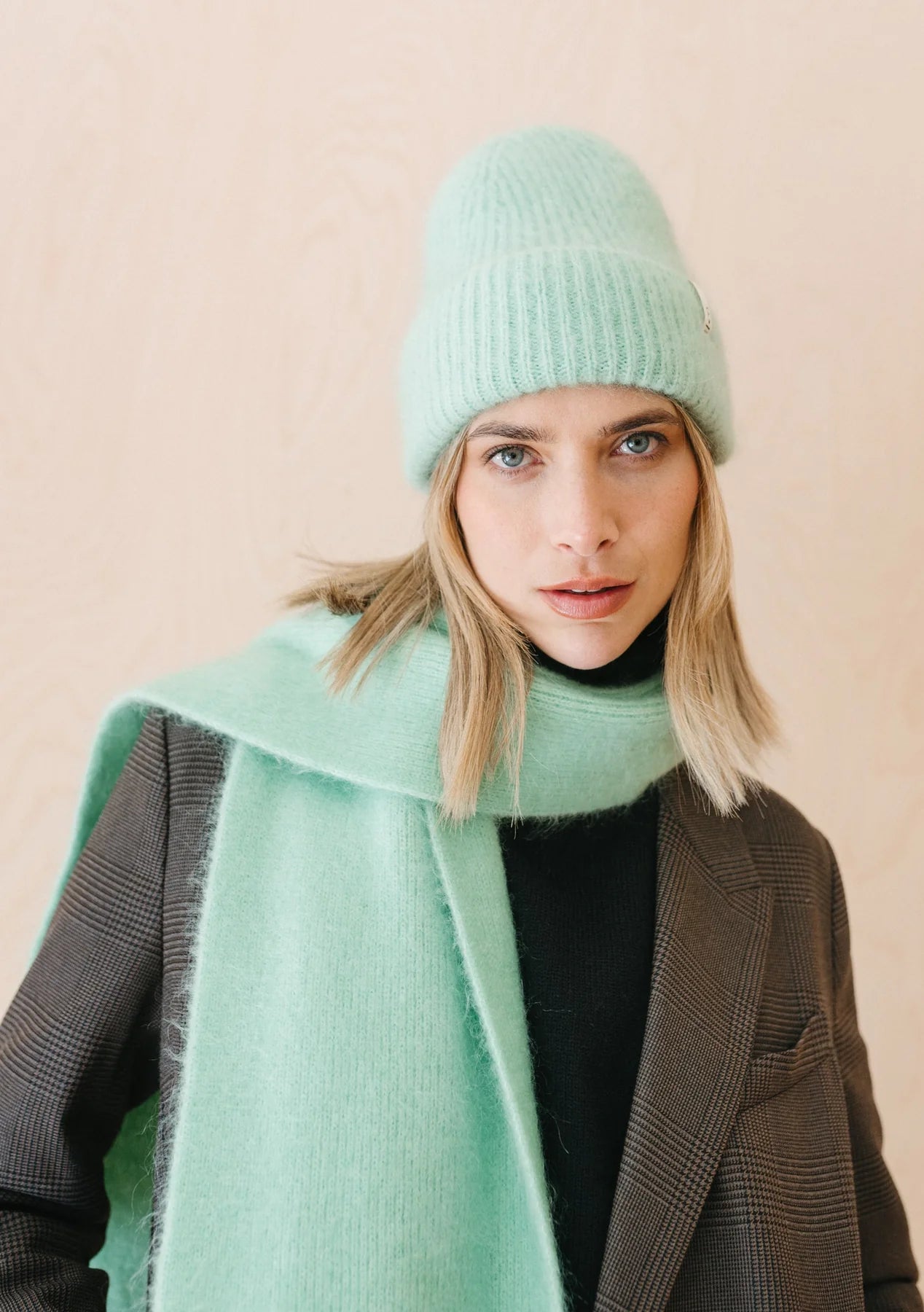 Mohair & Wool Beanie - Mint Green