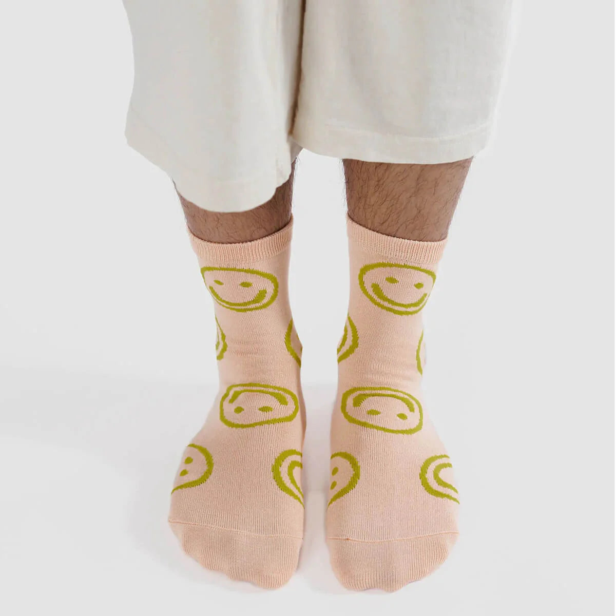 Crew Sock - Light Pink Smiley