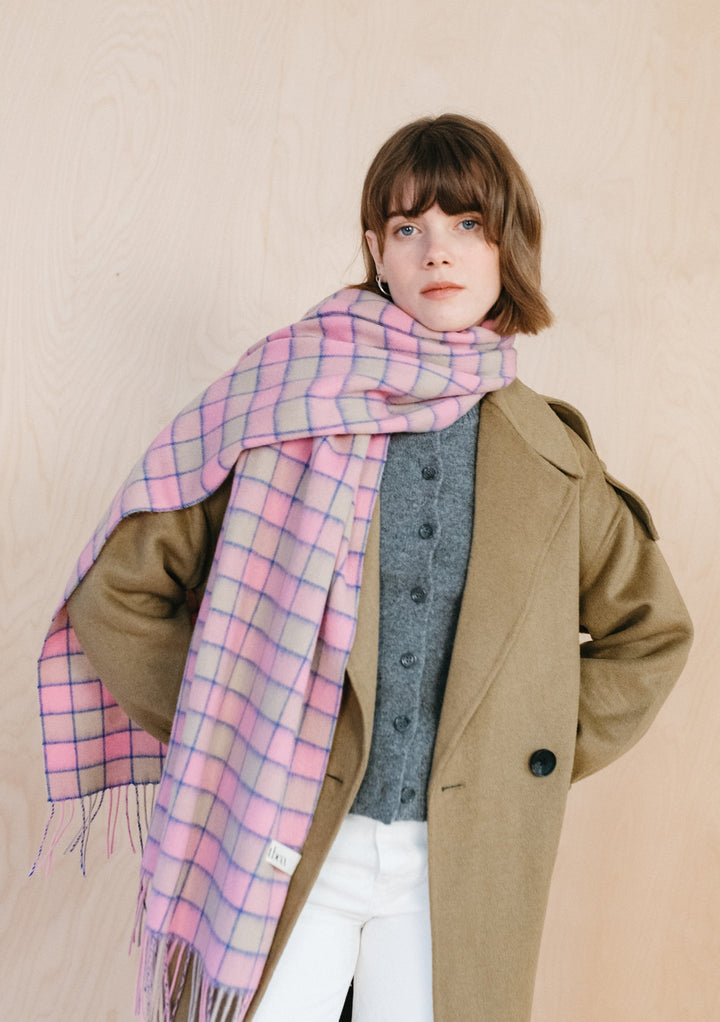 Lambswool Oversized Scarf - Pink Gingham