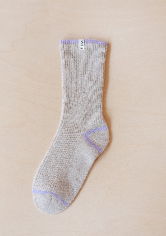 Cashmere & Merino Tipped Socks - Oatmeal & Lilac