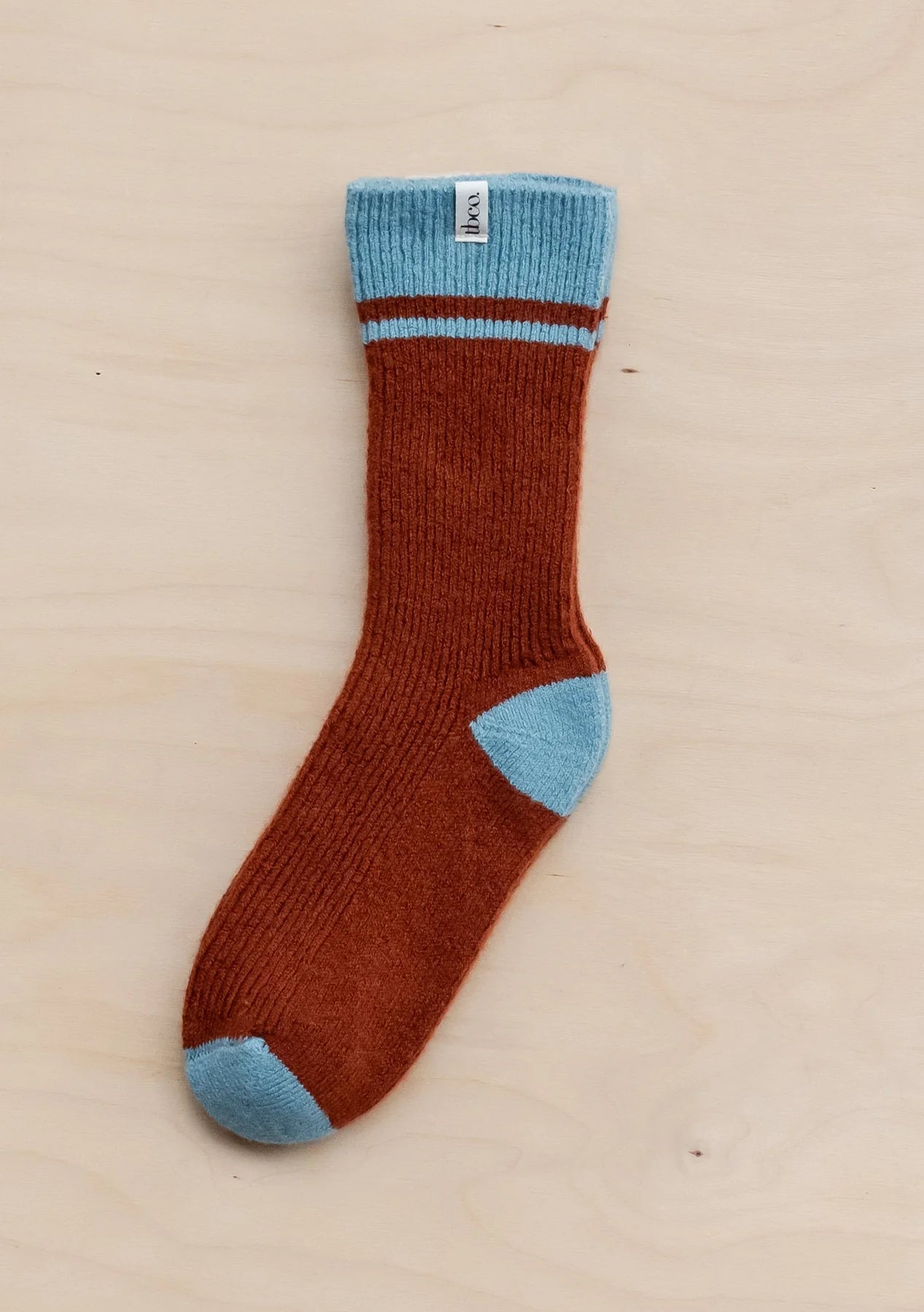 Merino Striped Socks - Rust & Light Blue