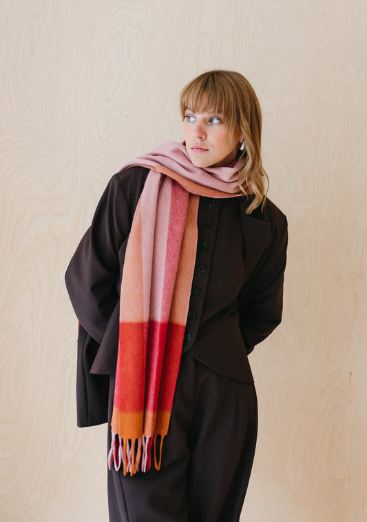 Lambswool Oversized Scarf - Berry Edge Check