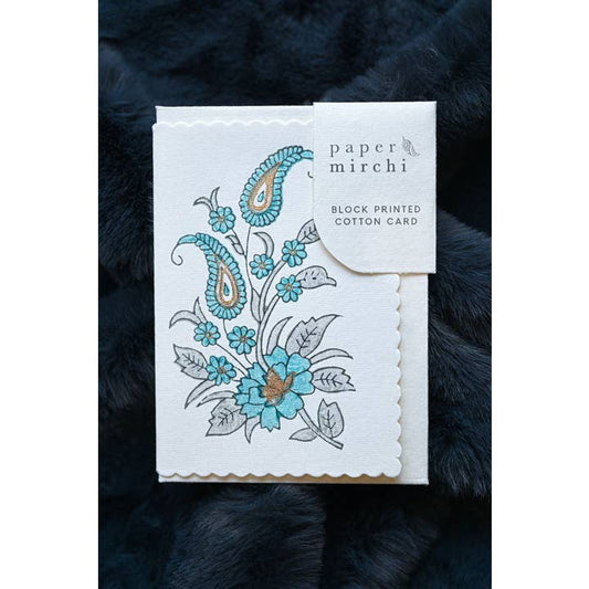 Kairi Turquoise Hand Printed Greetings Card